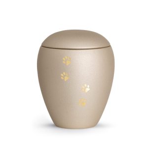 Tierurnenkeramikurne-edition-verona-champagner-vier Pfoten gold gebürstet-2