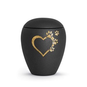 Tierurnenkeramikurne-edition-verona-schwarz-Herz mit Pfoten sparkling gold-2