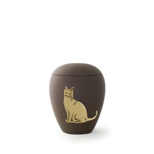 Tierurnenkeramikurne-edition-siena-café-goldenes Katzenmotiv-0