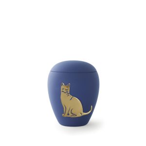 Tierurnenkeramikurne-edition-siena-marine-goldenes Katzenmotiv-0