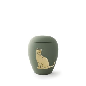 Tierurnenkeramikurne-edition-siena-oliv-goldenes Katzenmotiv-0
