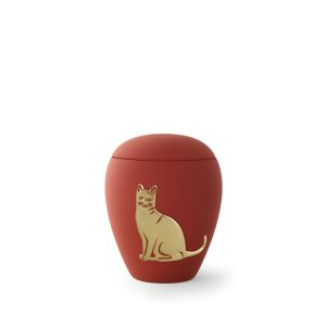 Tierurnenkeramikurne-edition-siena-rubin-goldenes Katzenmotiv-0