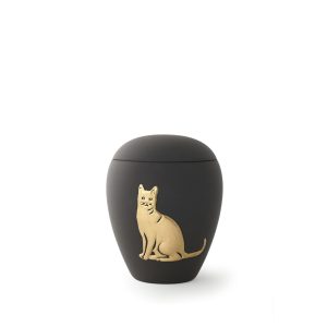 Tierurnenkeramikurne-edition-siena-anthrazit-goldenes Katzenmotiv-0