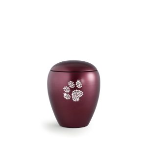 Tierurnenkeramikurne-edition-crystal-weinrot-Pfote aus Kristallen-0