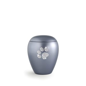 Tierurnenkeramikurne-edition-crystal-stahlgrau-Pfote aus Kristallen-0