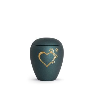 Tierurnenkeramikurne-edition-verona-petrol-Herz mit Pfoten sparkling gold-0