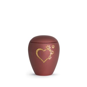 Tierurnenkeramikurne-edition-verona-rubin-Herz mit Pfoten sparkling gold-0