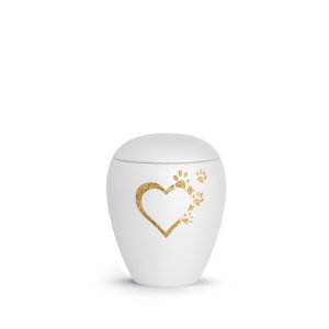 Tierurnenkeramikurne-edition-verona-weiß-Herz mit Pfoten sparkling gold-0