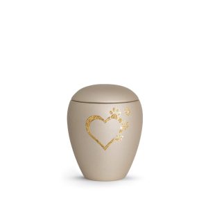 Tierurnenkeramikurne-edition-verona-champagner-Herz mit Pfoten sparkling gold-0