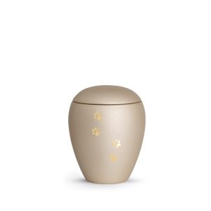 Tierurnenkeramikurne-edition-verona-champagner-vier Pfoten gold gebürstet-0