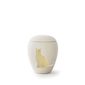 Tierurnenkeramikurne-edition-siena-creme-goldenes Katzenmotiv-0
