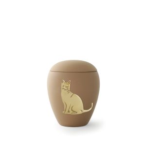 Tierurnenkeramikurne-edition-siena-sand-goldenes Katzenmotiv-0